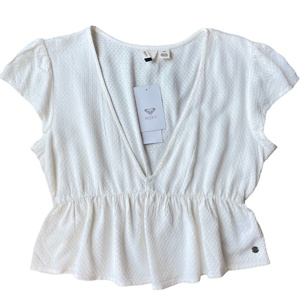 Roxy Sweet Release Crop Top V-neck Short Sleeve Peplum